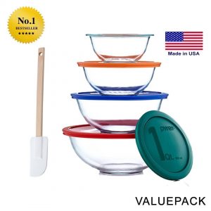 Pyrex Smart Essentials 8-Piece Mixing Bowl Set With Free Bakers Secret Spatula (Bundle)