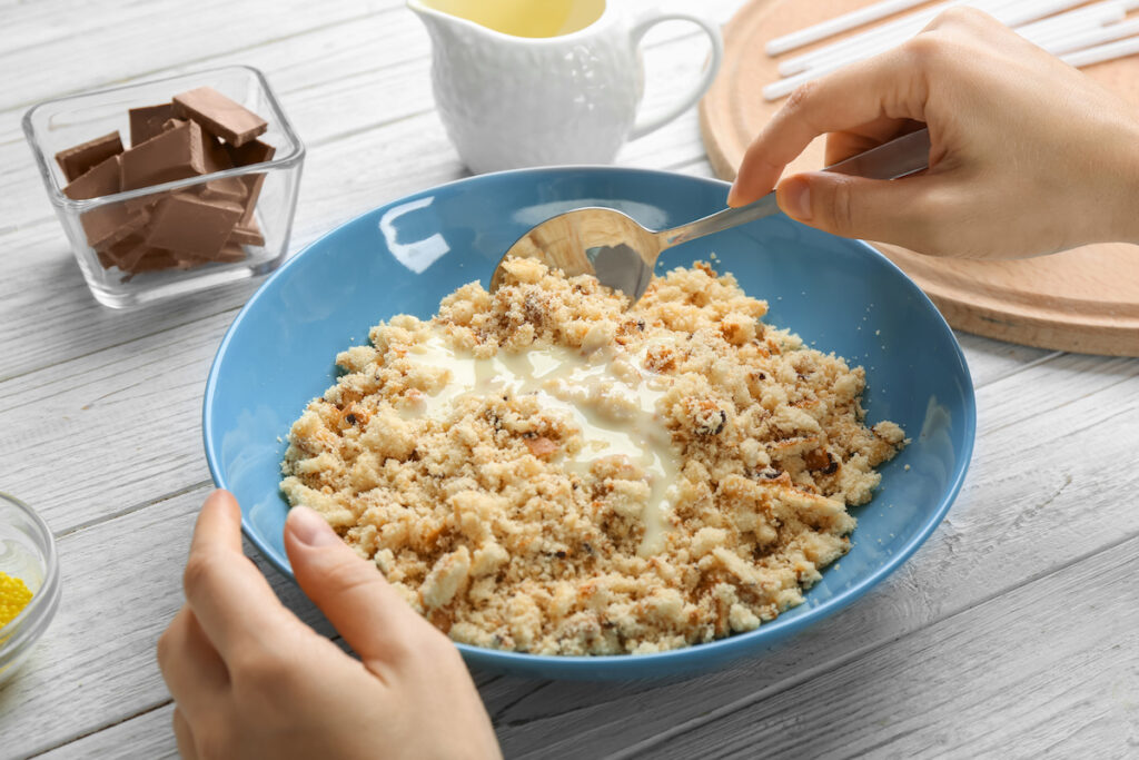 Mixing Crumbled Cake and Frosting