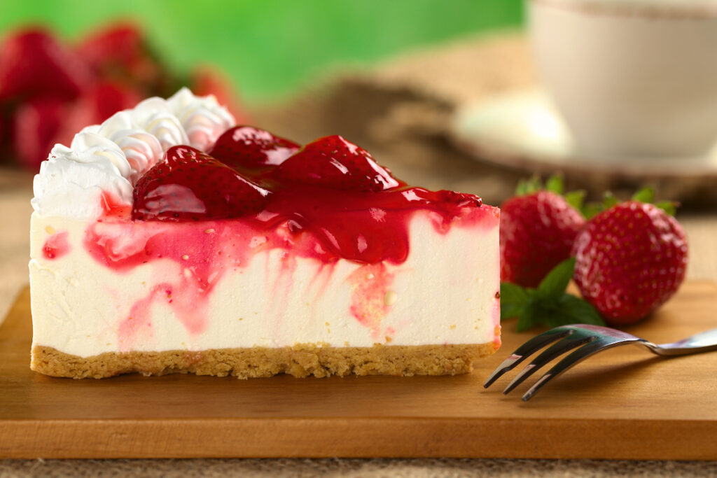 Slice of No-Bake Strawberry Cheesecake Using Gelatin