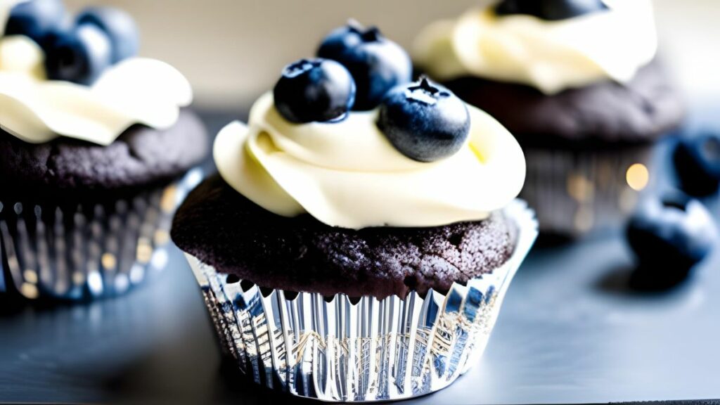 Swiss Meringue Buttercream Frosting on Blueberry Muffins