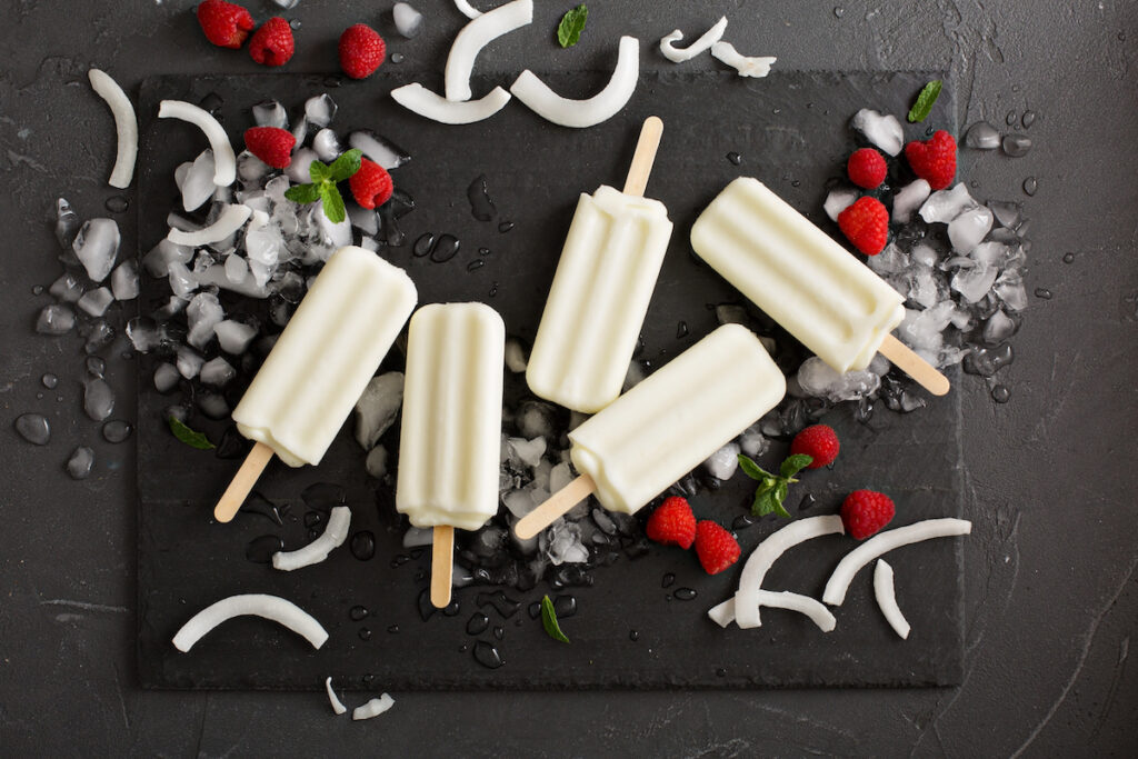 Coconut Ice Cream Bars with Raspberries