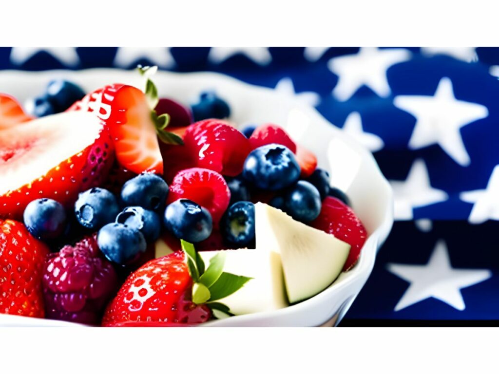 Patriotic Fruit Salad with an American Flag